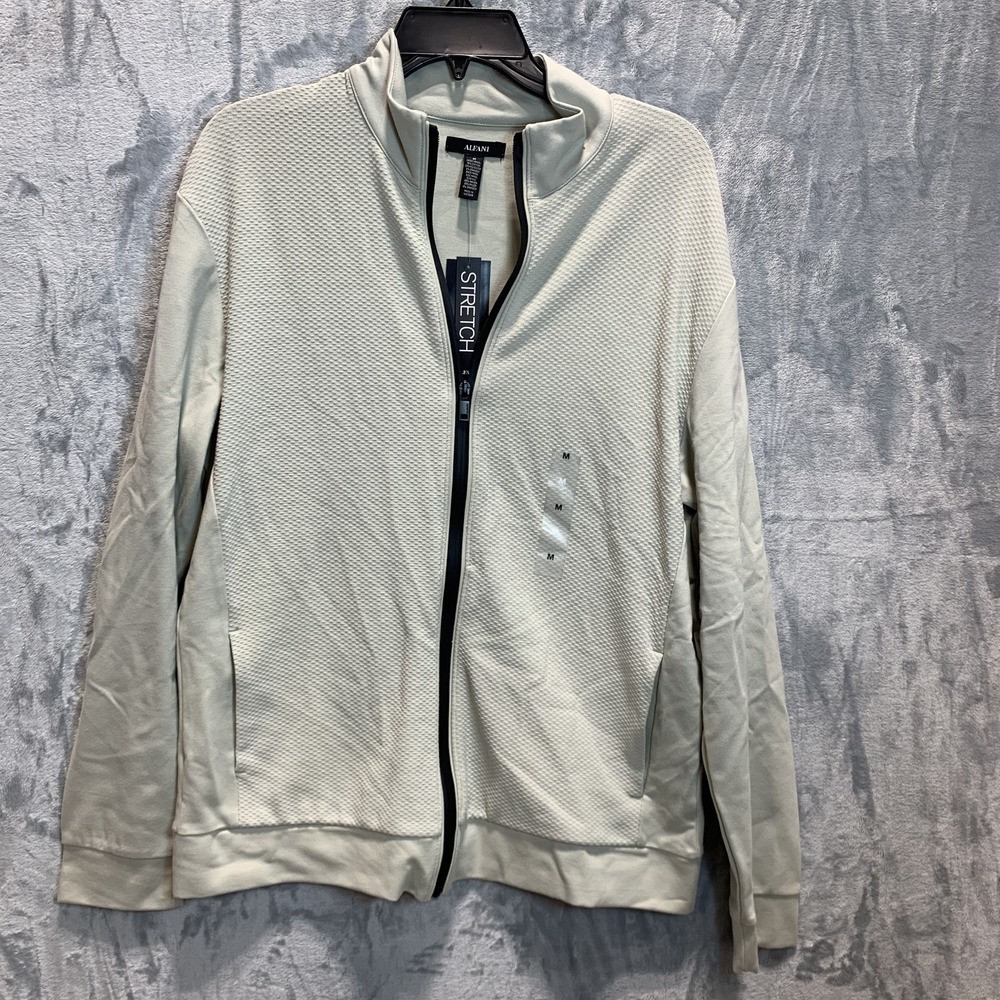 Alfani Men's Jacket Full Zip Performance Sweatshirt M Pockets Textured Tan